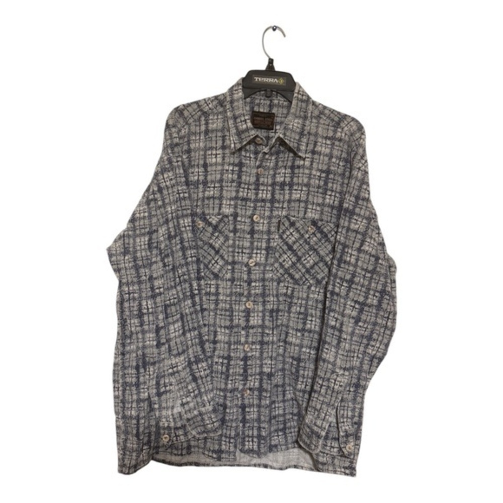 Daniel Joss Mens Long Sleeve Shirt Casual Button Down Linen Blend Plaid Blue XL